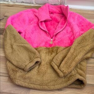 Lily Pulitzer Colorblock Fleece Pullover - Pink and Brown